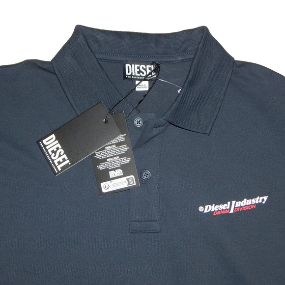 NWT Men Premium DIESEL T-SMITH-IND Cotton Pique Polo Shirt Dark Blue Size XL - Picture 3 of 5